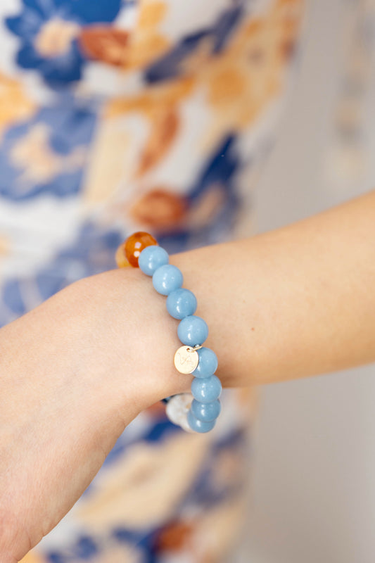 Lush Horizon Glow Bracelet | Kyanite(AAA) Carnelian (natural) Blue Angelite (A) Rock Crystal Quartz