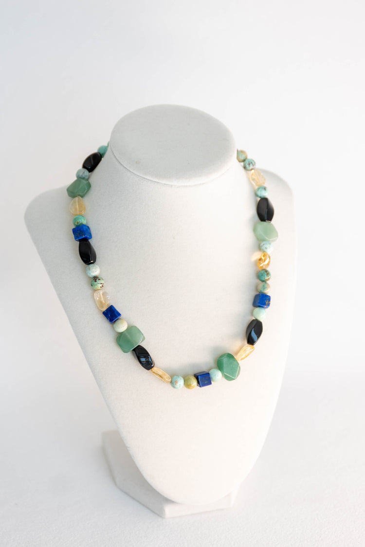 Lush Meadow Medallion Necklace | Peruvian Turquoise Citrine Green Aventurine Black Onyx Lapis