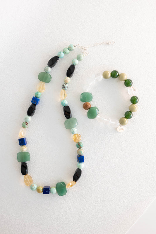 Lush Meadow Medallion Necklace | Peruvian Turquoise Citrine Green Aventurine Black Onyx Lapis