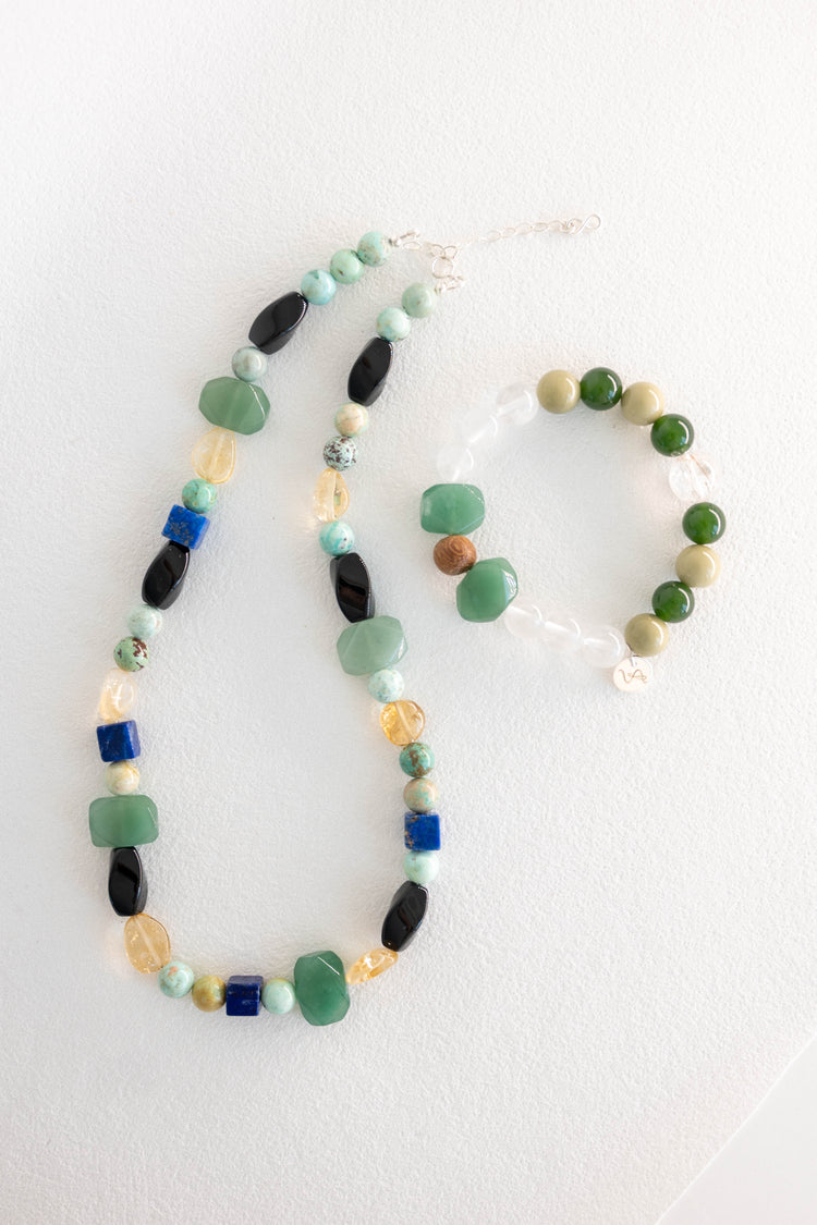 Lush Meadow Medallion Necklace | Peruvian Turquoise Citrine Green Aventurine Black Onyx Lapis