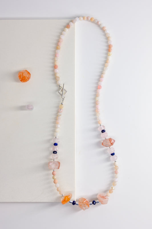 Manifestation Amplifier Necklace with Red Rutilated Quartz, Amazonite, and Pink Opal