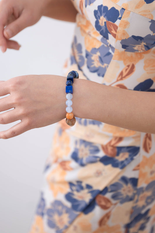 Marigold Solar Smile Bracelet | Madagascan Marigold Sunstone Phantom Quartz Blue Chalcedony Lapis