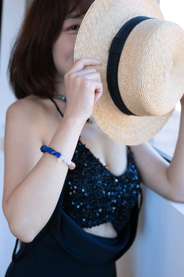 Marigold Solar Smile Bracelet | Madagascan Marigold Sunstone Phantom Quartz Blue Chalcedony Lapis