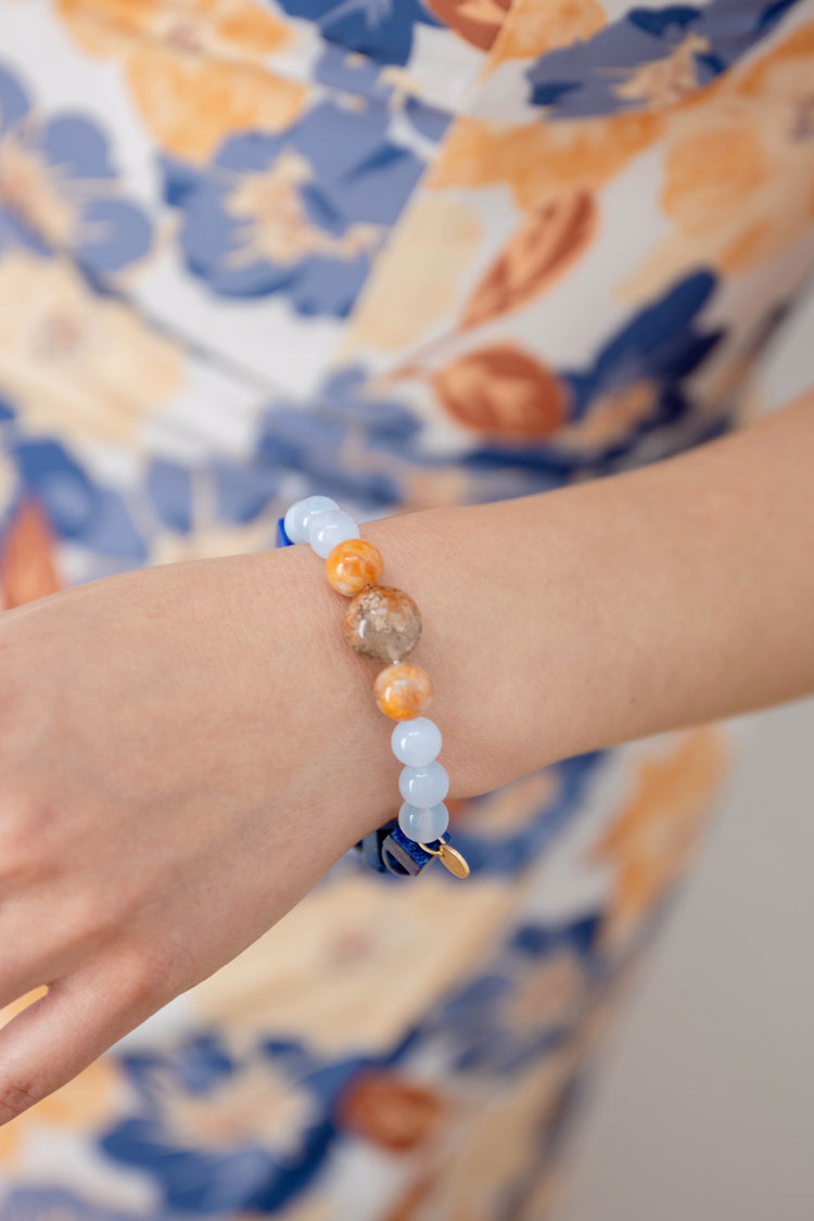 Marigold Solar Smile Bracelet | Madagascan Marigold Sunstone Phantom Quartz Blue Chalcedony Lapis