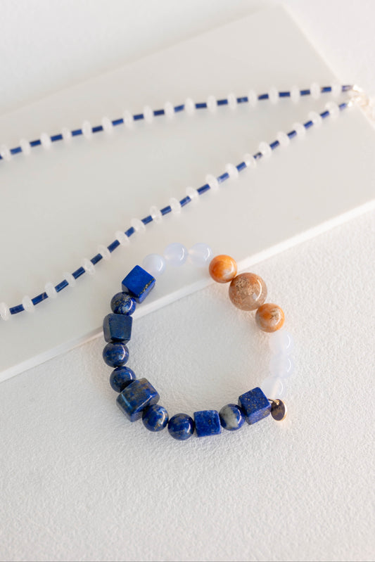 Marigold Solar Smile Bracelet | Madagascan Marigold Sunstone Phantom Quartz Blue Chalcedony Lapis