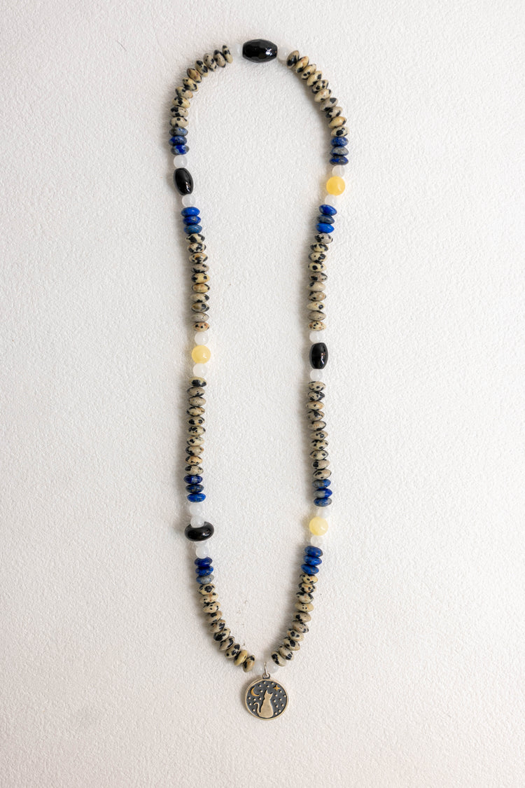 Starlit Meow Charm Necklace2.0 | Dalmatian Jasper Black Onyx Moonstone