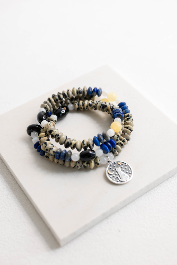 Starlit Meow Charm Necklace2.0 | Dalmatian Jasper Black Onyx Moonstone