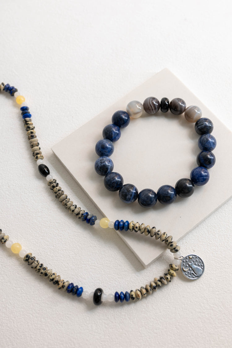 Starlit Meow Charm Necklace2.0 | Dalmatian Jasper Black Onyx Moonstone