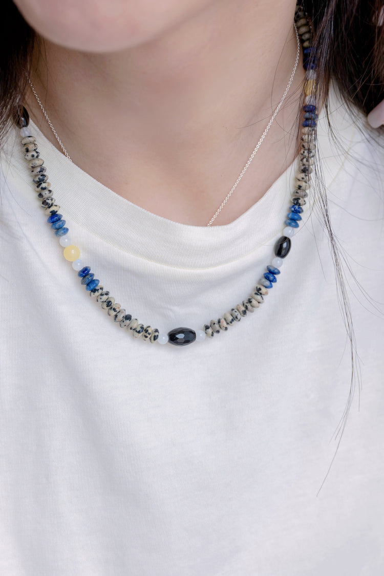 Starlit Meow Charm Necklace2.0 | Dalmatian Jasper Black Onyx Moonstone
