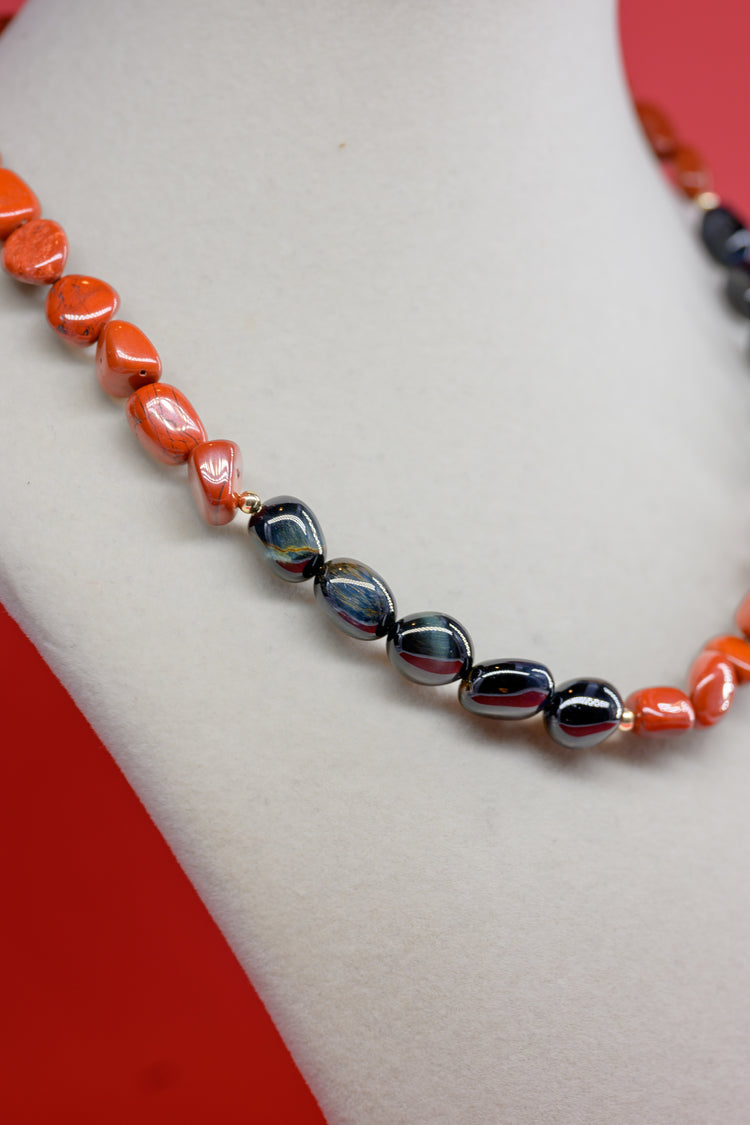 Midnight Spark Necklace | Blue Tiger Eye Red Jasper