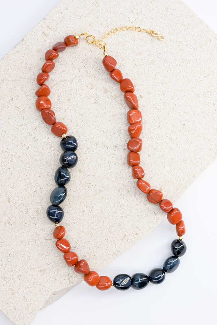 Midnight Spark Necklace | Blue Tiger Eye Red Jasper