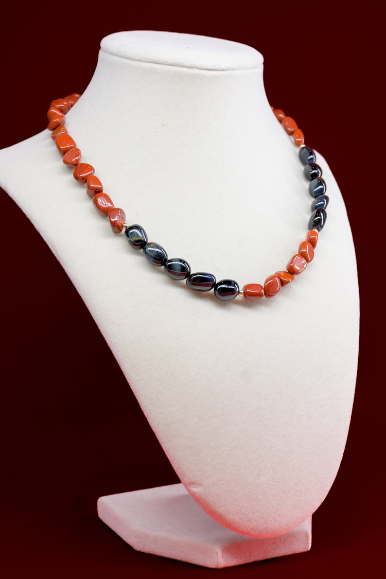 Midnight Spark Necklace | Blue Tiger Eye Red Jasper