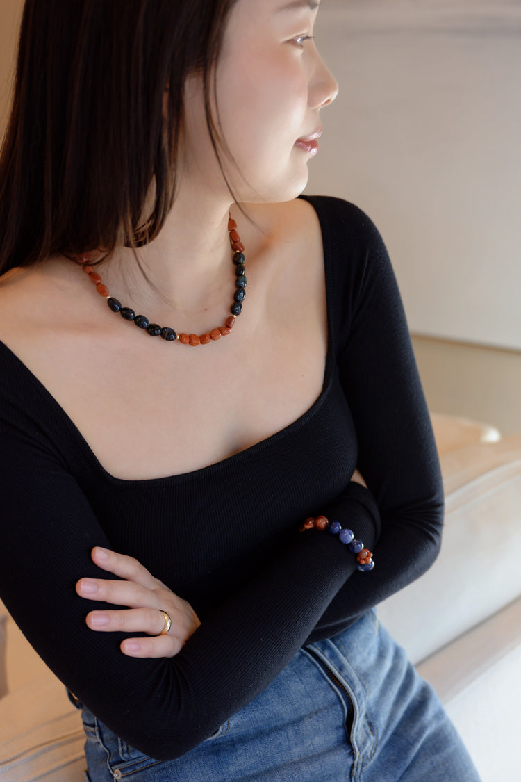 Midnight Spark Necklace | Blue Tiger Eye Red Jasper