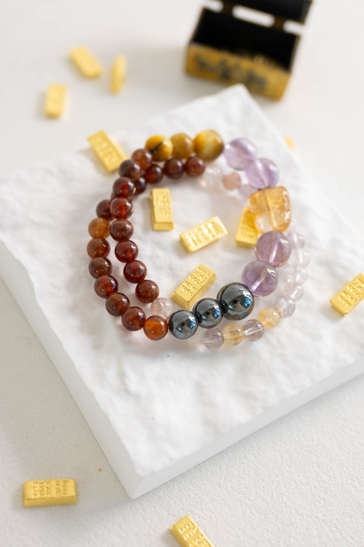 MoneyMoneyHome Double-lined Bracelet | Ametrine Hessonite Hematite