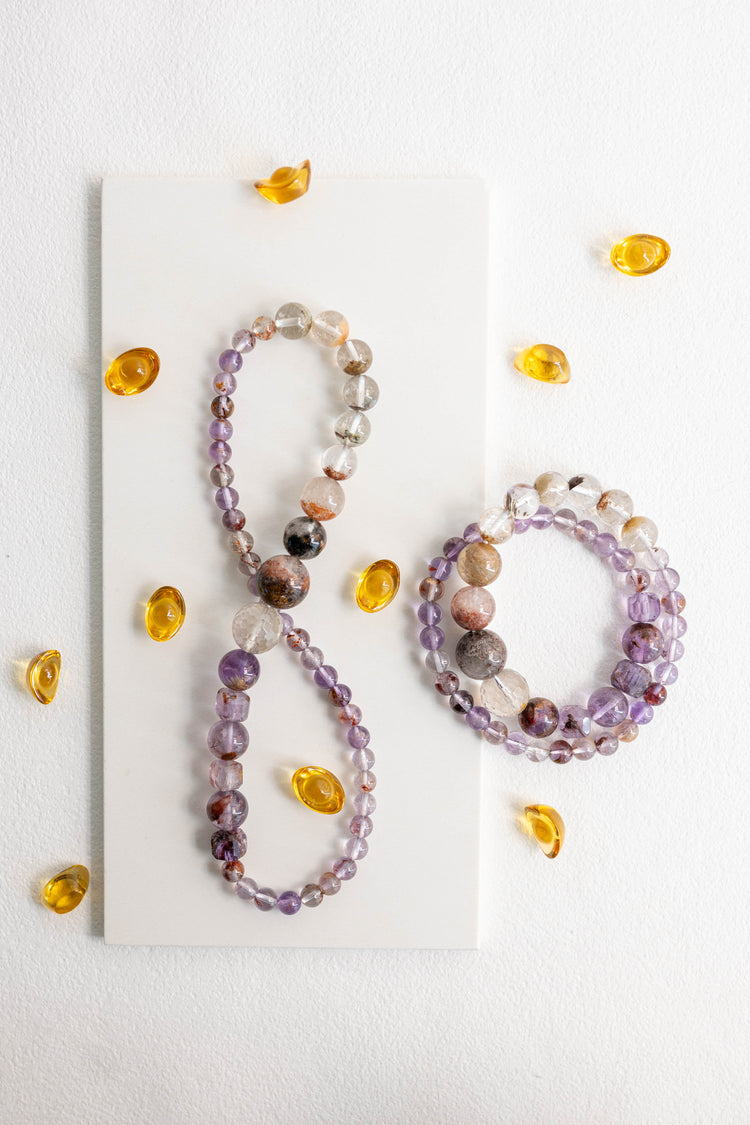 MoneyMoneyHome Double-lined Bracelet | Phantom Quartz Super7 Auralite-23