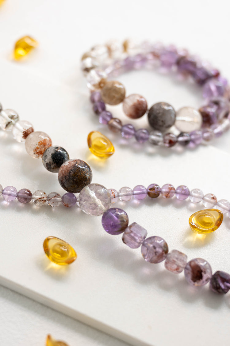 MoneyMoneyHome Double-lined Bracelet | Phantom Quartz Super7 Auralite-23