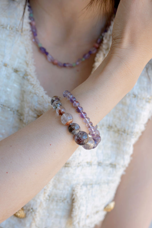 MoneyMoneyHome Double-lined Bracelet | Phantom Quartz Super7 Auralite-23