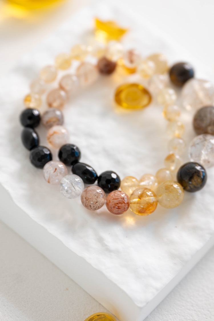 MoneyMoneyHome Double-lined Bracelet | Black Super Seven Rutilated Quartz Black Onyx