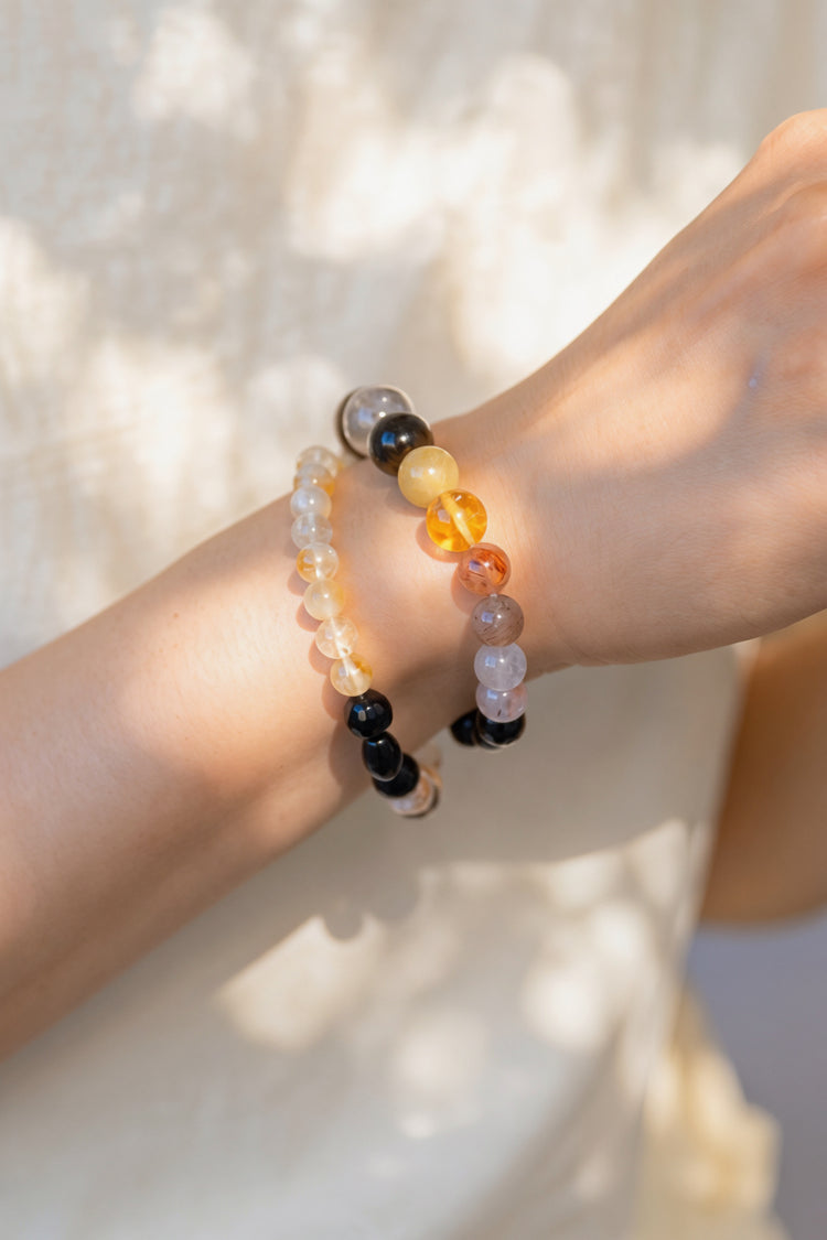 MoneyMoneyHome Double-lined Bracelet | Black Super Seven Rutilated Quartz Black Onyx