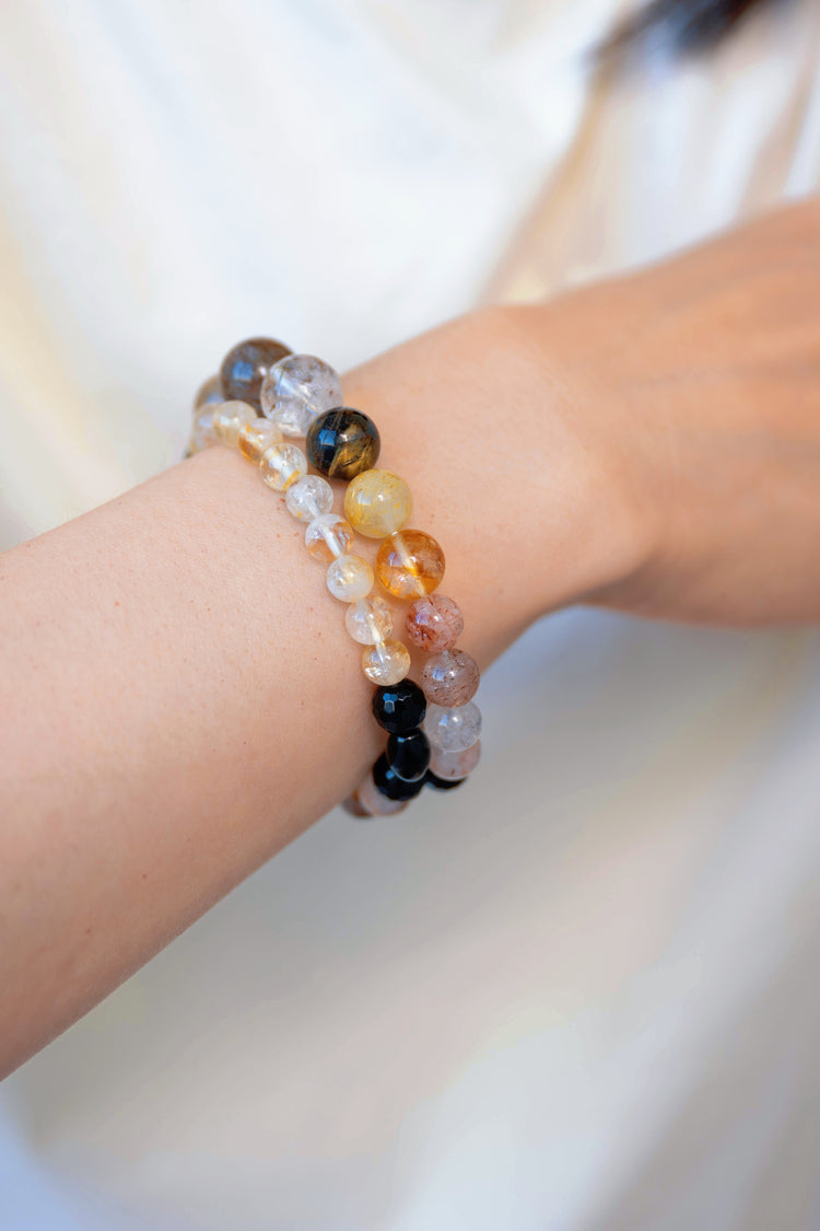 MoneyMoneyHome Double-lined Bracelet | Black Super Seven Rutilated Quartz Black Onyx
