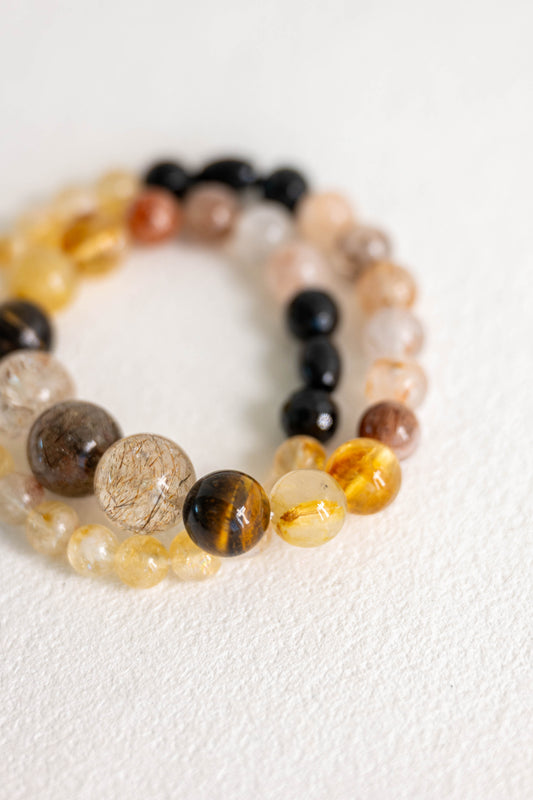 MoneyMoneyHome Double-lined Bracelet | Black Super Seven Rutilated Quartz Black Onyx