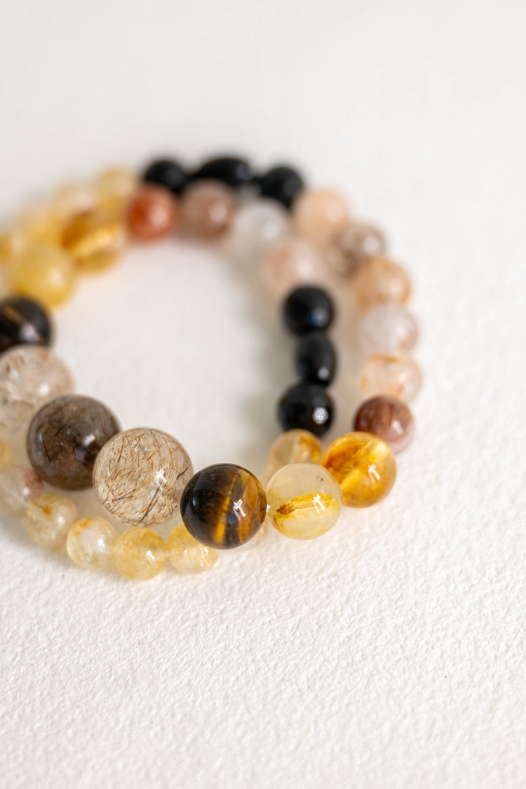 MoneyMoneyHome Double-lined Bracelet | Black Super Seven Rutilated Quartz Black Onyx