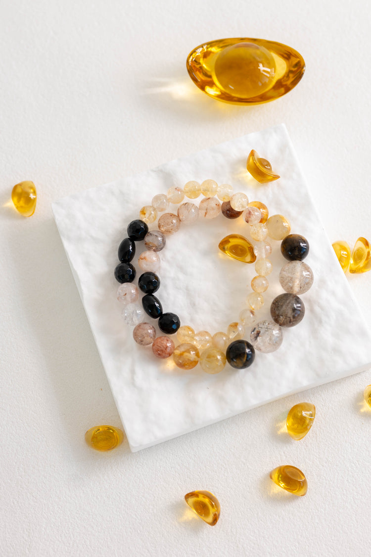 MoneyMoneyHome Double-lined Bracelet | Black Super Seven Rutilated Quartz Black Onyx