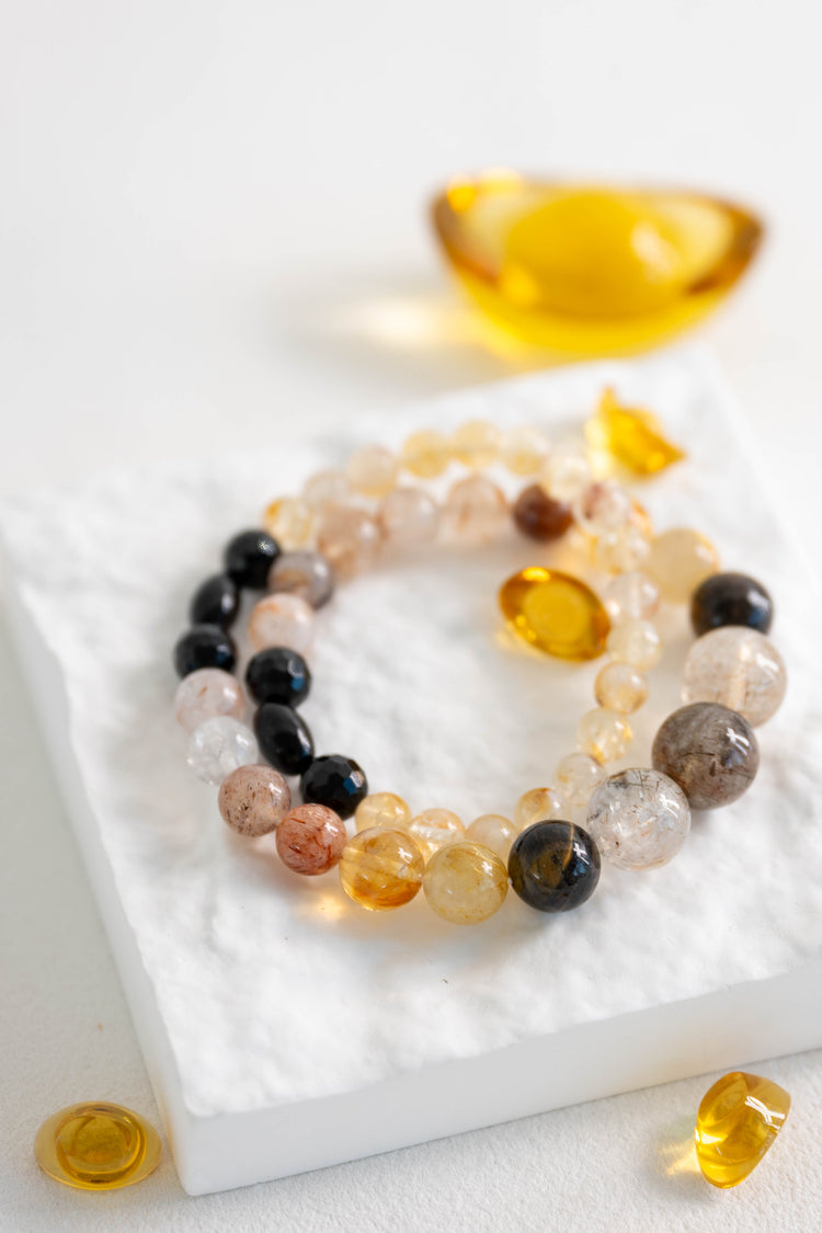 MoneyMoneyHome Double-lined Bracelet | Black Super Seven Rutilated Quartz Black Onyx