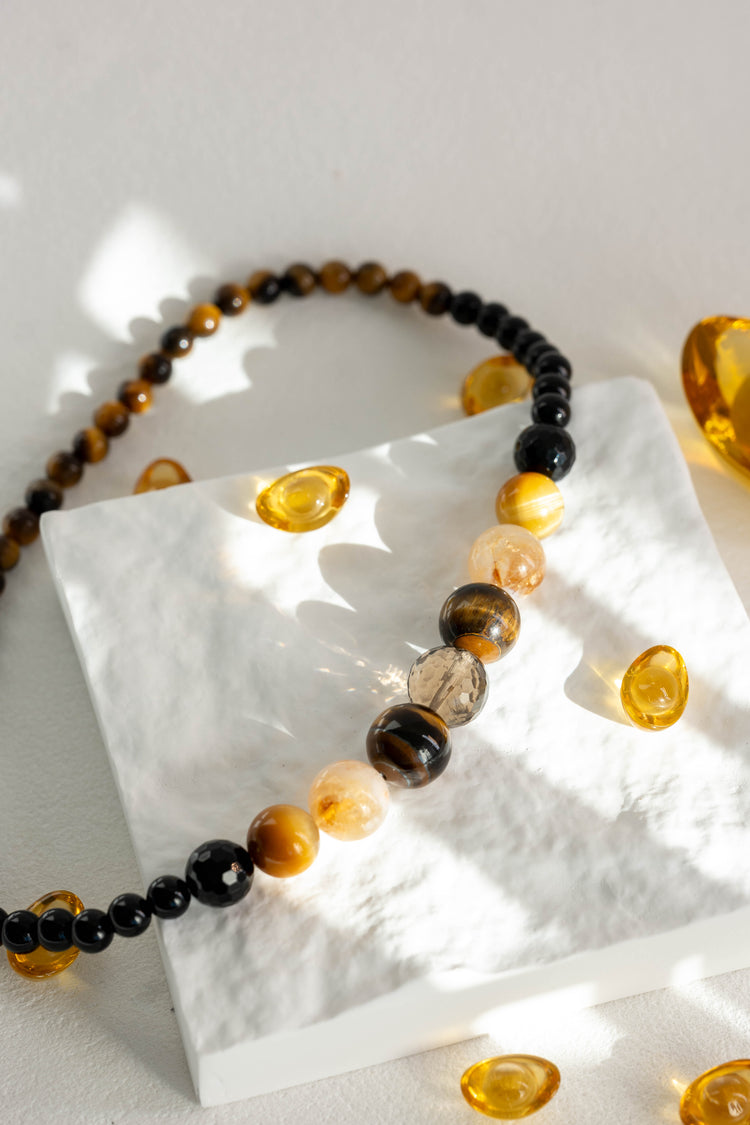 MoneyMoneyHome Double-lined Bracelet | Tiger's Eyes Citrine Smoky Quartz Onyx