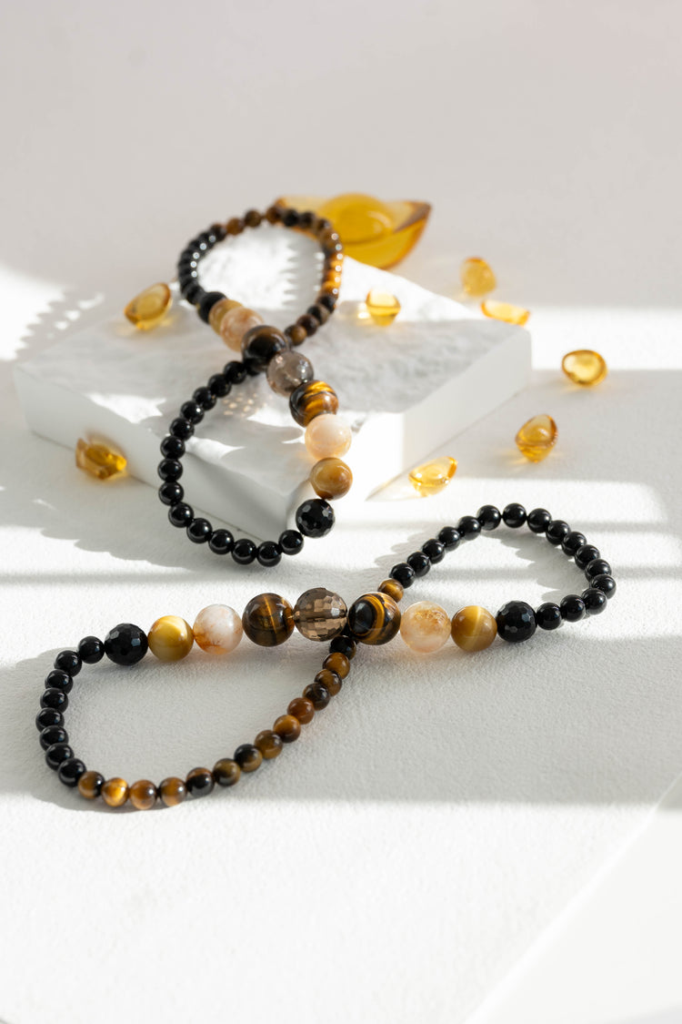 MoneyMoneyHome Double-lined Bracelet | Tiger's Eyes Citrine Smoky Quartz Onyx