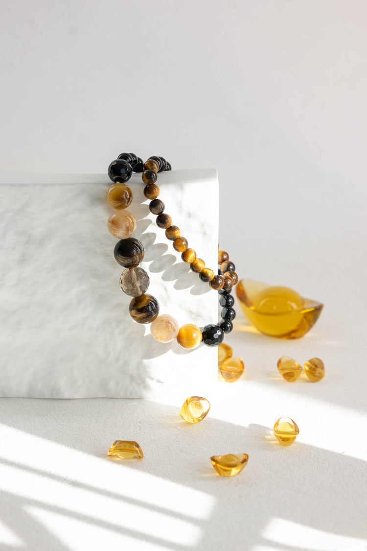 MoneyMoneyHome Double-lined Bracelet | Tiger's Eyes Citrine Smoky Quartz Onyx
