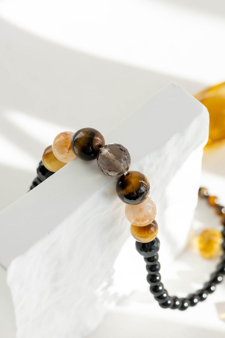 MoneyMoneyHome Double-lined Bracelet | Tiger's Eyes Citrine Smoky Quartz Onyx