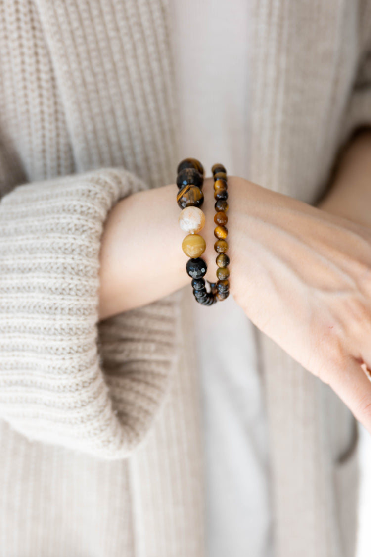 MoneyMoneyHome Double-lined Bracelet | Tiger's Eyes Citrine Smoky Quartz Onyx