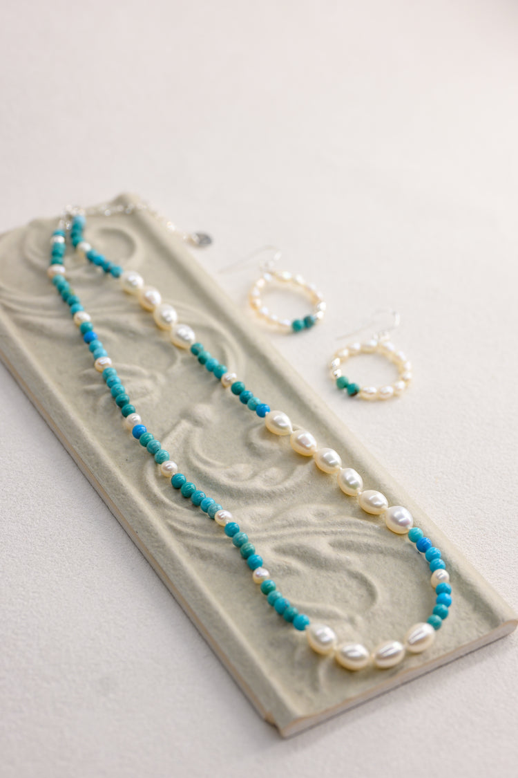 Moon Over Water Necklace | Hubei Turquoise (A) Freshwater Pearl