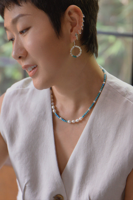 Moon Over Water Necklace | Hubei Turquoise (A) Freshwater Pearl