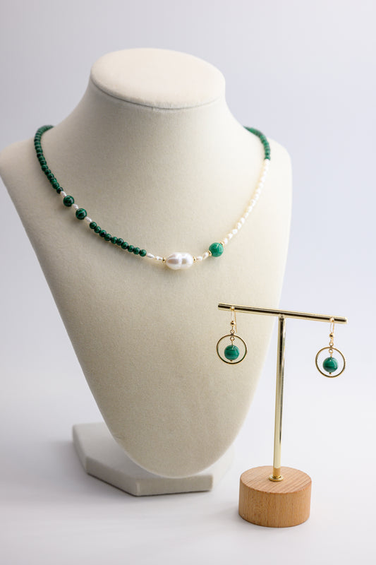 Moonbeam Dewdrop Malachite Jewelry Set