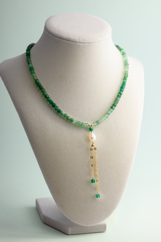 Mossy Glen Necklace Green Aventurine Shaded Cube
