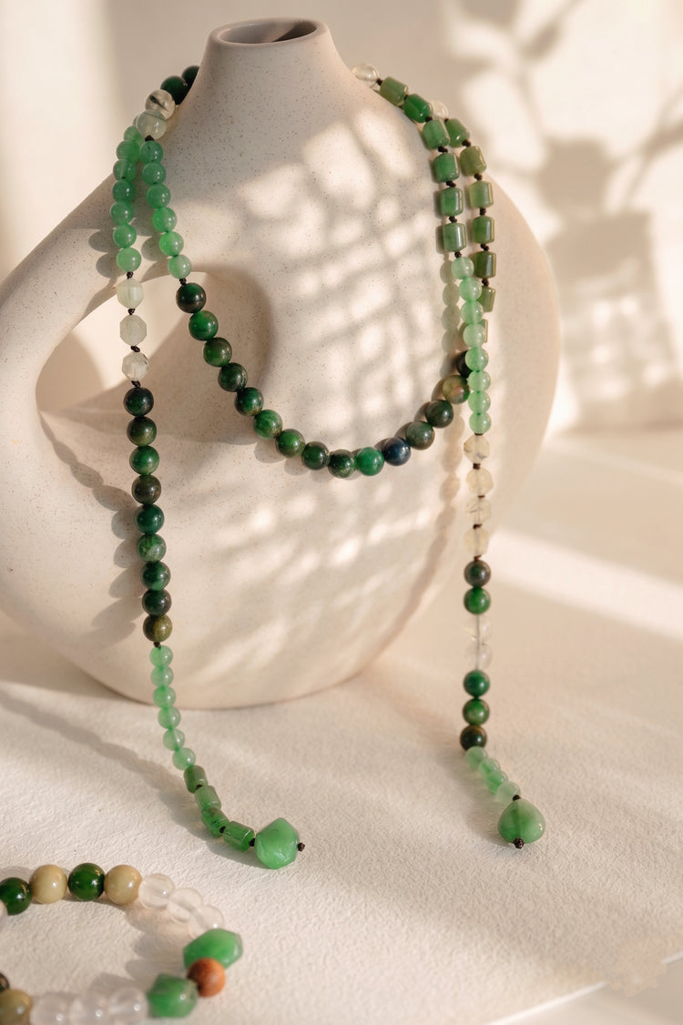 Muscovite Morning Mist Necklace | Green Aventurine(A) Muscovite Green Mica(A) Prehnite (w/ Rutile)