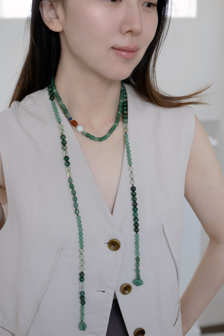 Muscovite Morning Mist Necklace | Green Aventurine(A) Muscovite Green Mica(A) Prehnite (w/ Rutile)
