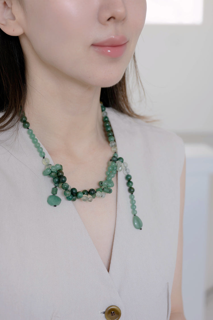 Muscovite Morning Mist Necklace | Green Aventurine(A) Muscovite Green Mica(A) Prehnite (w/ Rutile)