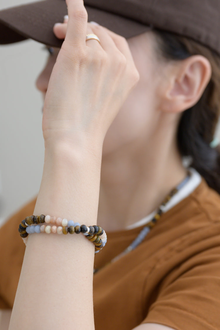 Ocean Sunset Bracelet | Peach Moonstone Tiger Eyes Angelite