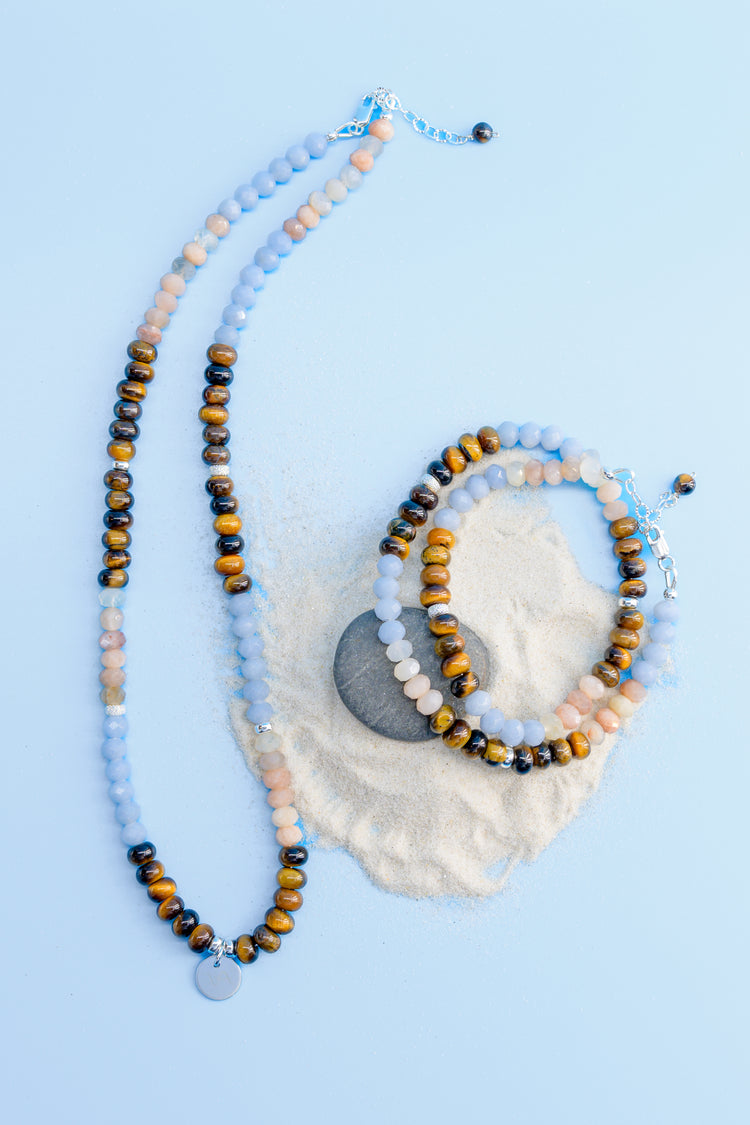 Ocean Sunset Necklace | Moonstone Tiger Eyes Angelite