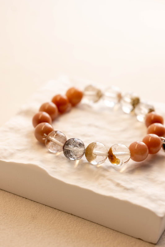 OnlyOne 2-5 Bracelet | Golden Phantom Quartz Petrified Wood Agate