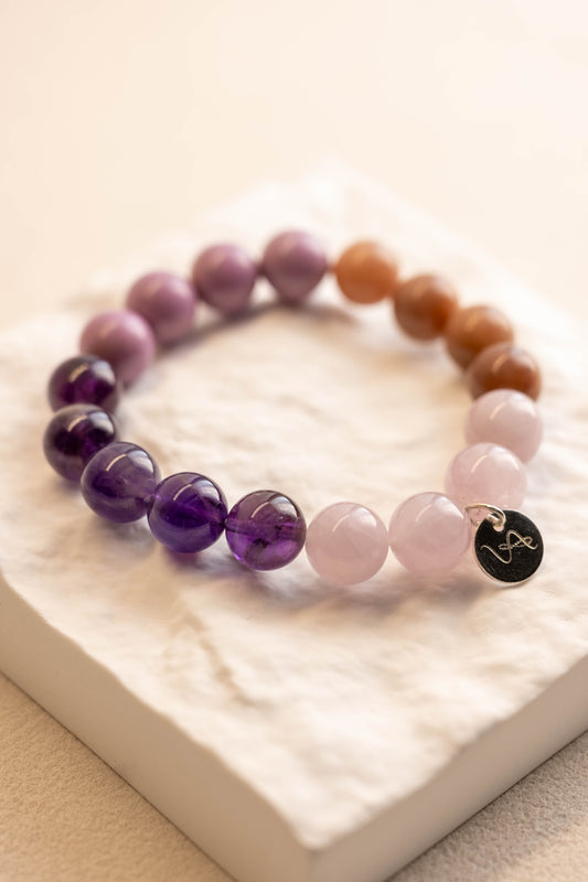 OnlyOne 2-6 Bracelet | Phosphosidelite Petrified Wood Agate Deep Purple Amethyst Madagascar Purple Rose Quartz(AA)