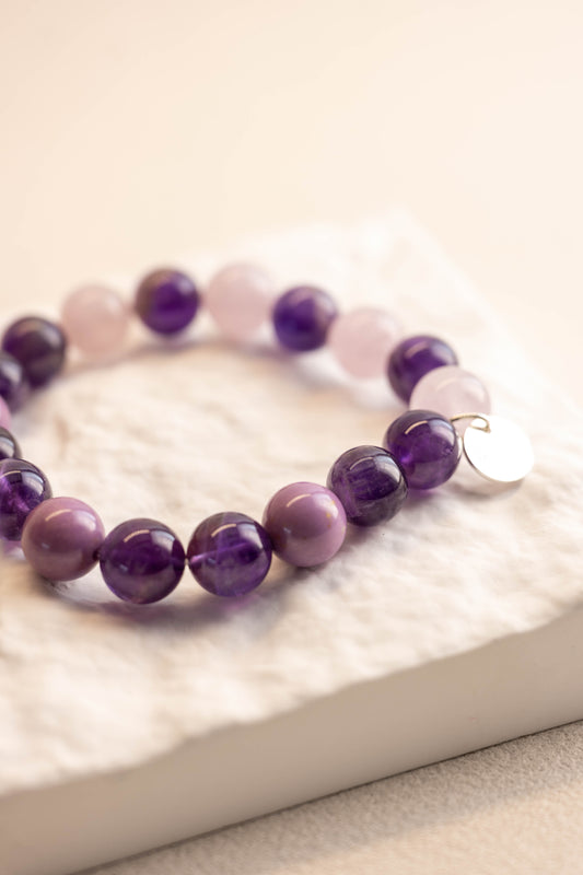 OnlyOne 2-7 Bracelet | Phosphosidelite Deep Purple Amethyst Madagascar Purple Rose Quartz(AA)