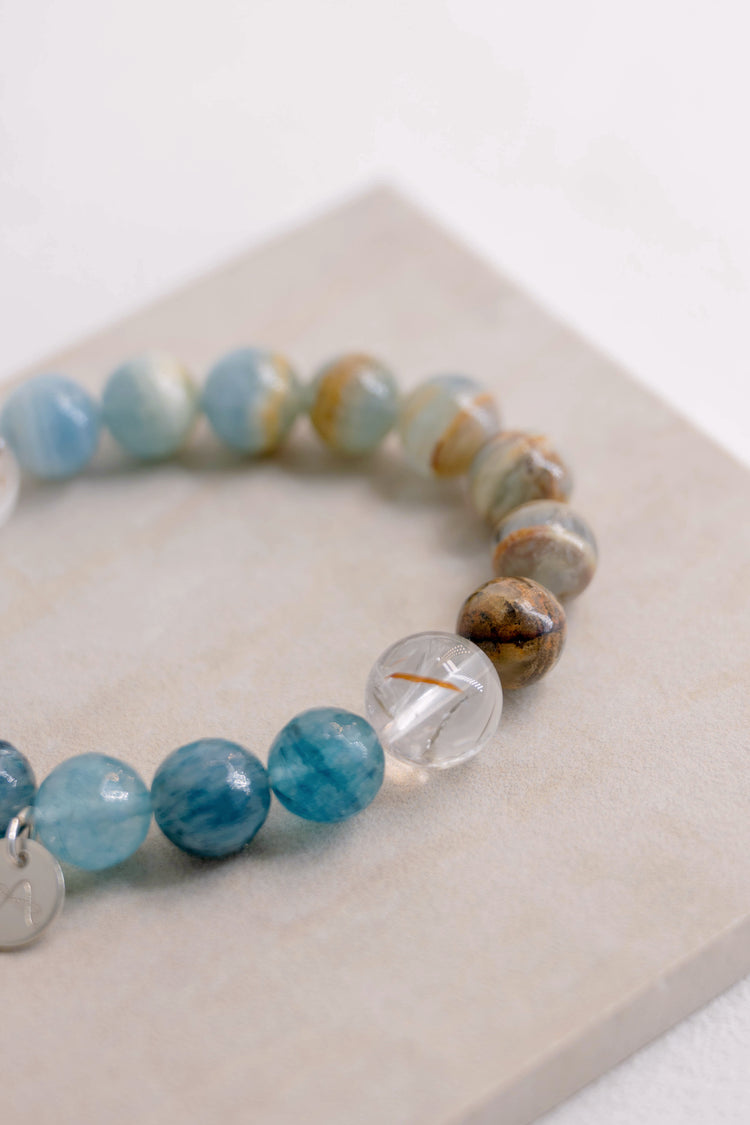OnlyOne 3-8 Bracelet | Aquatine Lemurian Blue Calcite Blue Rutliated Quartz