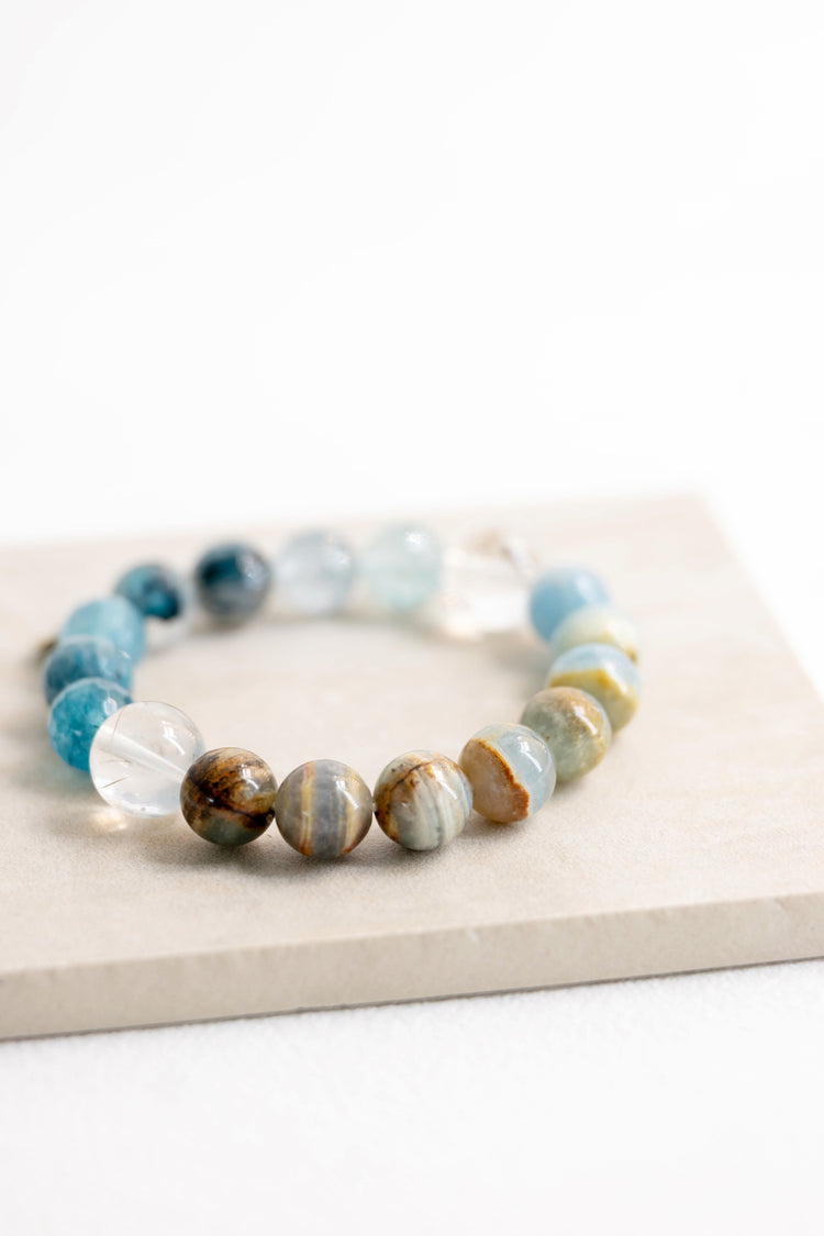 OnlyOne 3-8 Bracelet | Aquatine Lemurian Blue Calcite Blue Rutliated Quartz