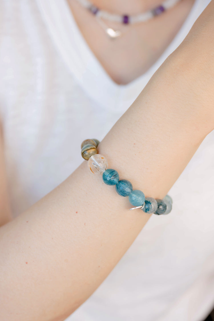 OnlyOne 3-8 Bracelet | Aquatine Lemurian Blue Calcite Blue Rutliated Quartz