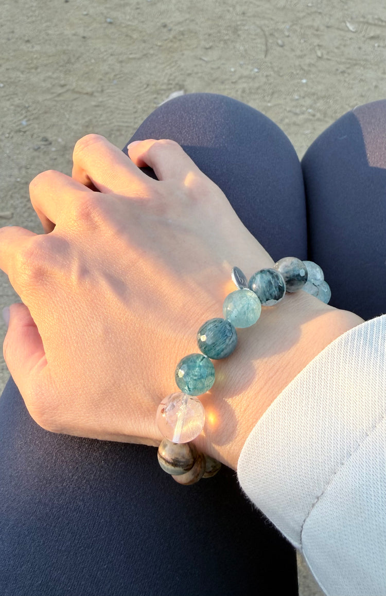 OnlyOne 3-8 Bracelet | Aquatine Lemurian Blue Calcite Blue Rutliated Quartz