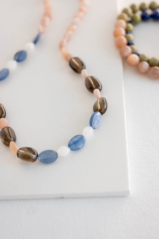 Peachlight Dream Necklace | Peach Moonstone Kyanite(A) Smoky Quartz(AA)